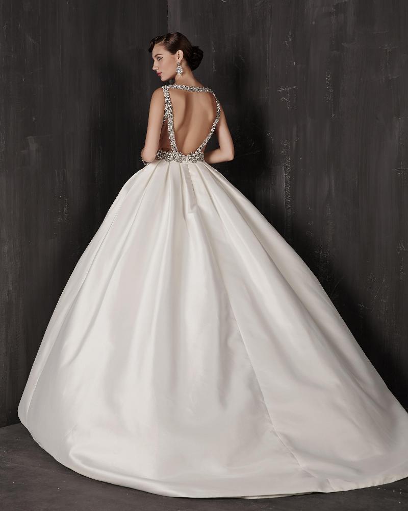 16127 satin backless wedding dress with straps and beaded details3